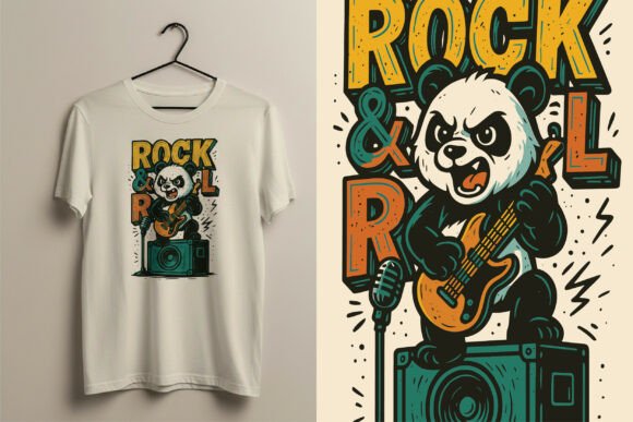 Retro Rock Panda Guitarist: A Bold Design Asset
